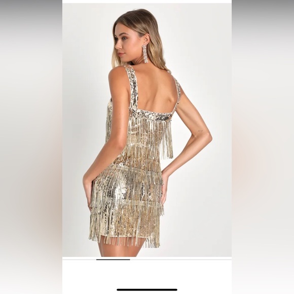 Fringe Fashion Gold Sequin Fringe Bodycon Mini Dress - Picture 5 of 5